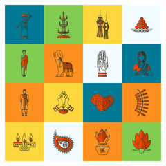 Diwali. Indian Festival Icons