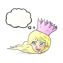 thought bubble cartoon woman with blowing hair