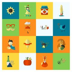 Set of Flat Autumn Icons
