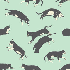 Hand drawn sweet cats sleeping pattern in vector.