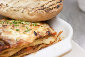 closeup of homestyle lasagna dish