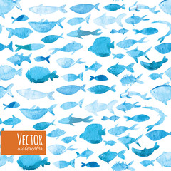 Concept design vector illustration art of group of beautiful watercolor fishes.