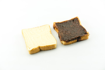 milk flavored cream spread bread slices and Sliced chocolate bread isolate on white - copy space
