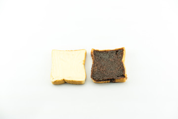 milk flavored cream spread bread slices and Sliced chocolate bread isolate on white - copy space
