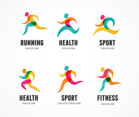 Running marathon colorful people icons and symbols
