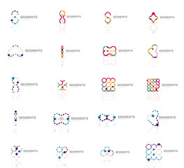 Set of linear abstract logos. Swirl, circle, infinity loop and other concepts. Logotype brand templates