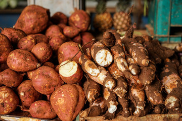 Fototapeta premium Vegetable market with yams