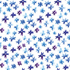 Watercolor Blue Cornflowers flowers seamless pattern.