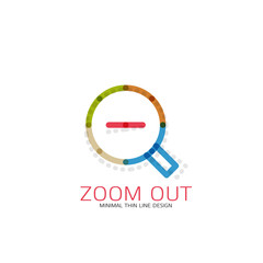 Vector thin line design logo magnifying glass, search and find or zoom logotype concept. Linear minimalistic business icon