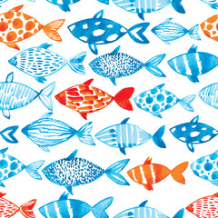 Vector watercolor fish on light background. Watercolor pattern s - 104249986