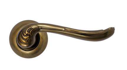 Door handle of bronze on a white background front view