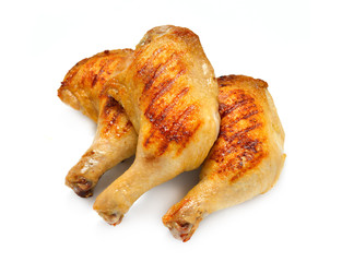 Grilled chicken thighs isolated on white background
