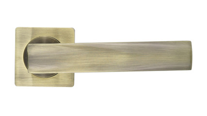 Door handle of bronze on a white background front view