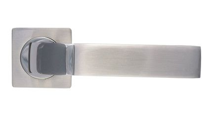 Door handle of silver on a white background front view