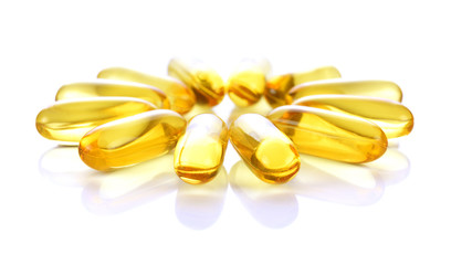 Omega 3 capsules for dieting concept on white background