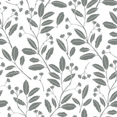 Abstract floral background. Seamless monochrome pattern with hand drawn flowering branches