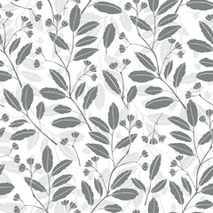 Abstract floral background. Seamless monochrome pattern with hand drawn flowering branches