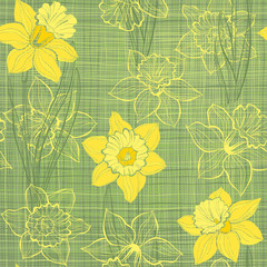 Seamless pattern with daffodils. Hand-drawn  vector illustration