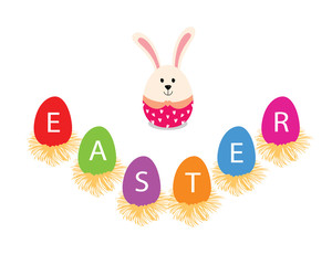 Easter bunnies and easter eggs. Vector illustration