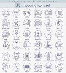 Vector shopping outline icon set. Elegant thin line style design.