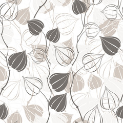 Seamless pattern with branches physalis.  Abstract floral background.