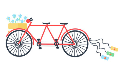 Wedding Vintage tandem bicycle vector icon llustration isolated. Elegant style design.
