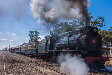 A restored steam engine Locomotive still journeys in outback South Australia