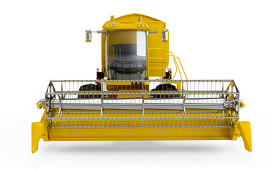 Obraz premium Yellow Combine harvester isolated on a white background. Front face view