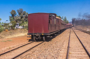 Fototapeta na wymiar A restored steam engine Locomotive still journeys in outback South Australia