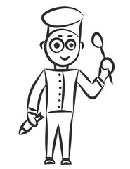 Obraz premium Cute doodle chief. Black contour on a white background. vector