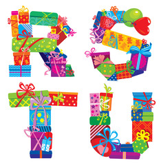 RSTU - english alphabet - letters are made of gift boxes