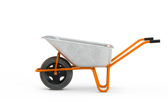 Garden metal wheelbarrow cart isolated on white background