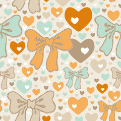 Seamless pattern with bows and hearts. vector