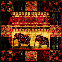 Patchwork african pattern grunge print vintage background