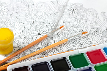 colorer - antistress with colored pencils and watercolor brushes