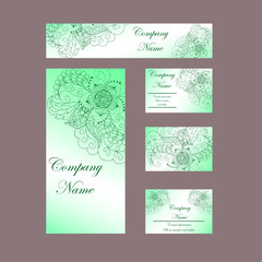 Business cards invitations green.Vector template for business ar