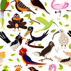 Obraz premium Cute bird design seamless texture on white background. Cartoon style. Vector