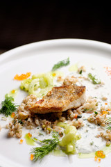 Fine dine, white fish fillet on wholegrain wild rice