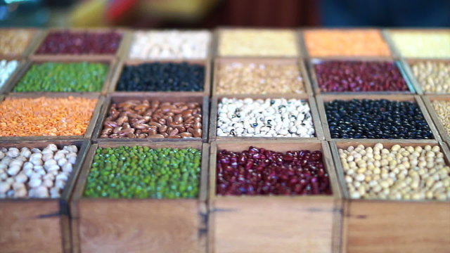 colourful variety of beans. Multi grain protein food