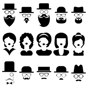 Vector set of different male and female icons in trendy flat style. Flat people faces icon