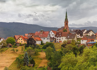 Obraz premium Beautiful panoramic view of the mountain village Bermersbach..Germany.Schwarzwald.