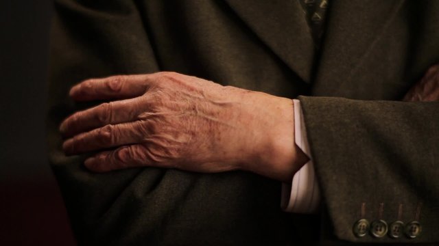 Wrinkles on the old man's hands