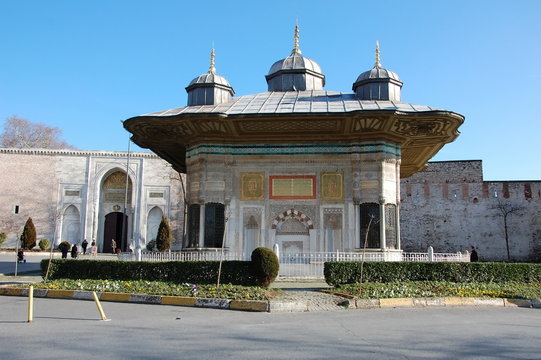 The Fountain of Sultan Ahmed III  is a fountain in a Turkish rococo structure located in the great square in front of the Imperial Gate of Topkapı Palace in Istanbul, Turkey. It was built in 1728 