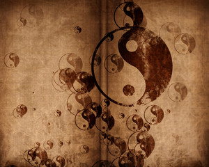Grunge yin yang symbol background.