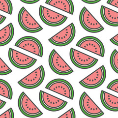Cool summers seamless pattern with juicy watermelon slices. Great for apparel design or for print on textile. 