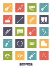 Musical Instruments Square Vector Icon Set