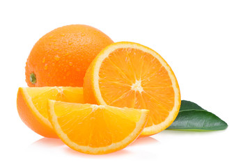 Orange fruit with drops isolated on white background