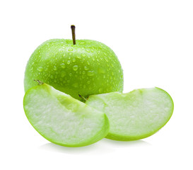 drop of water green apple on white background