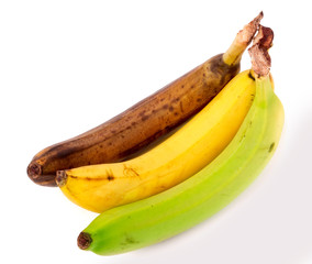 rotten yellow and green banana isolated on white background