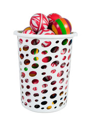 white cart
with colored children's balls